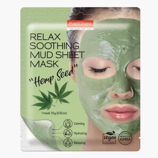 Purederm Relax Soothing Mud Sheet Mask With Hemp Seeds - 1 Piece